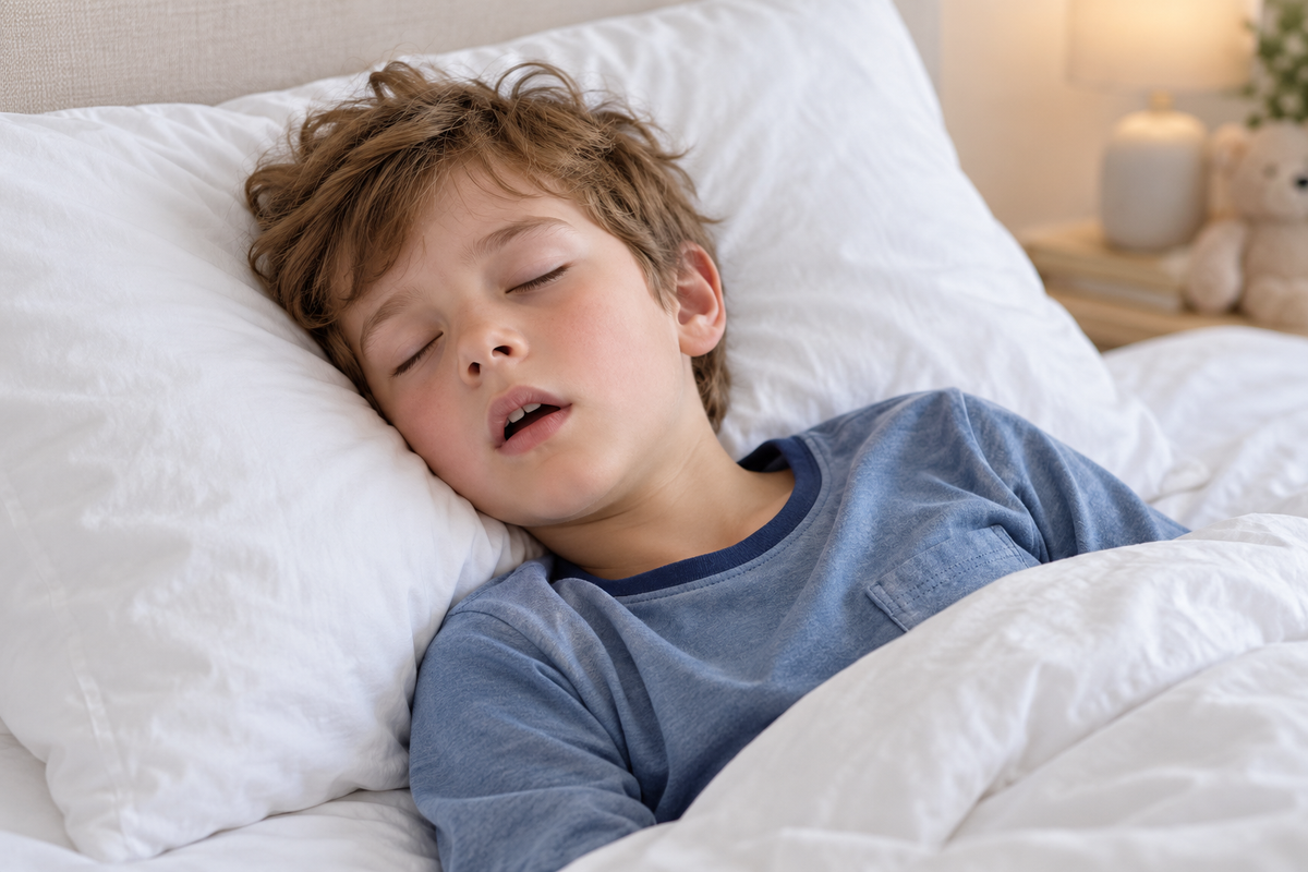 A child resting with an open mouth