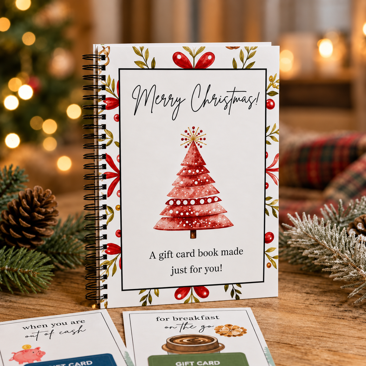 Twelve themed gift card pages inside the MerryWish book