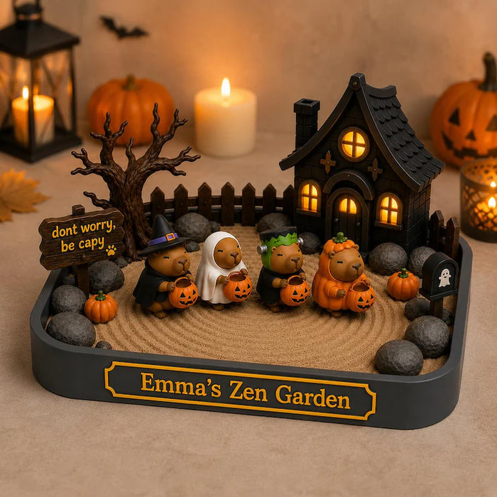 Personalized Capybara Halloween Zen Garden