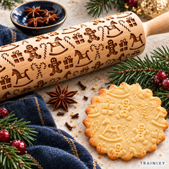 Embossed Wooden Rolling Pin for Baking – Engraved Beech Wood Cookie Roller