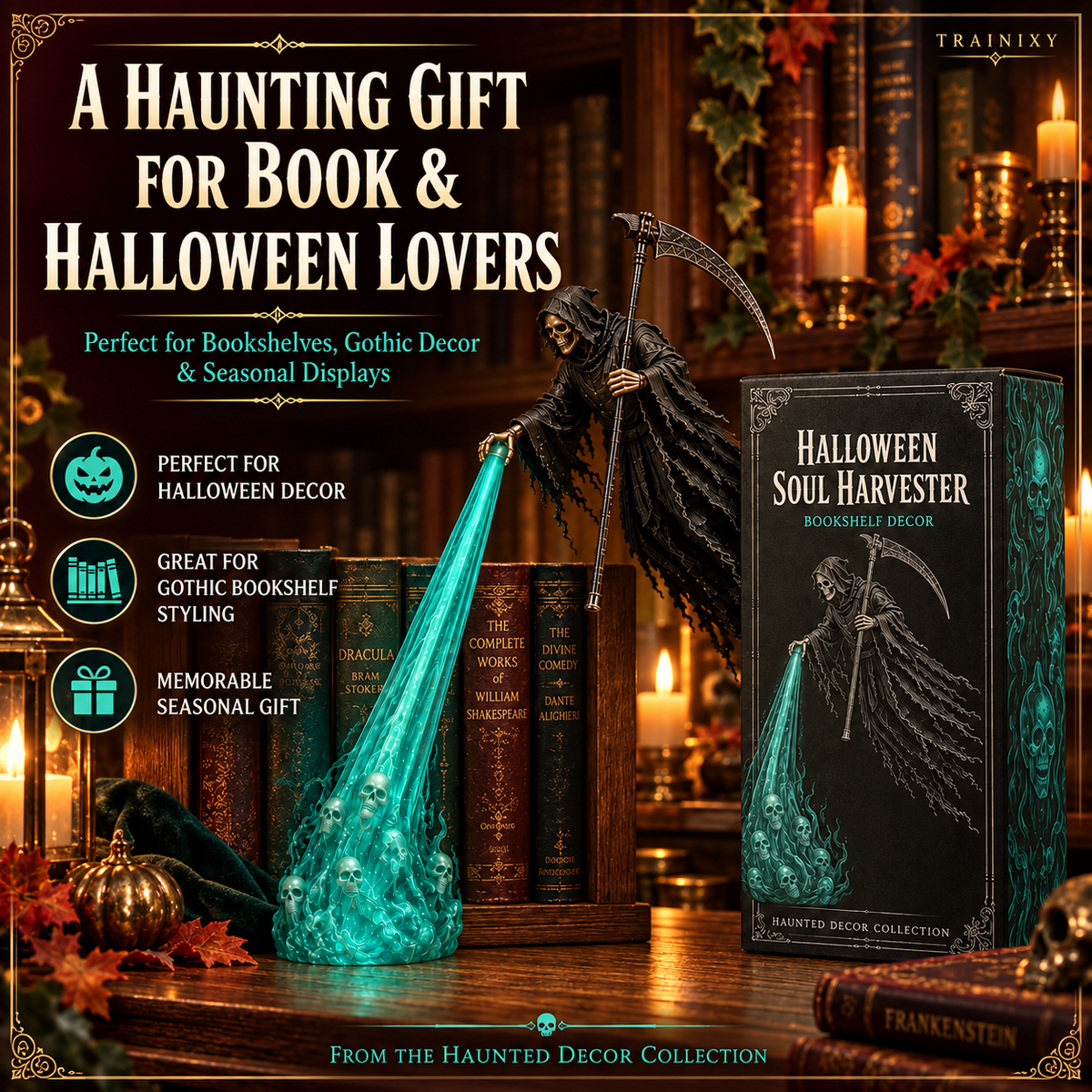 The Soul Harvester — Gothic Grim Reaper Bookshelf Light