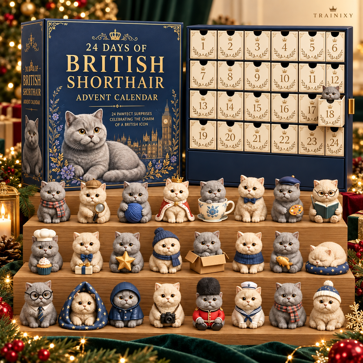 British Shorthair 24-Day Christmas Advent Calendar – Collectible Cat Figurines