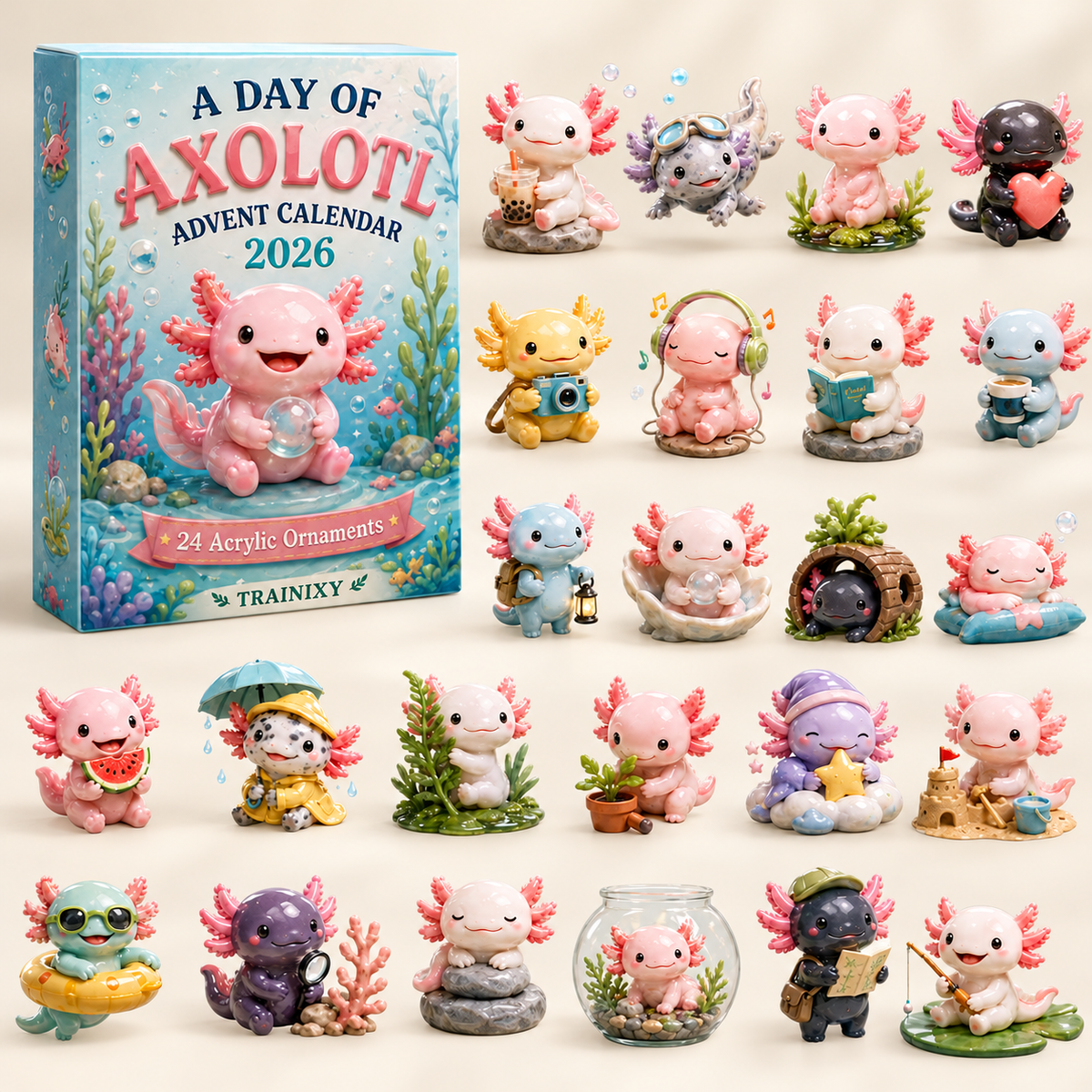 A Day of Axolotl Advent Calendar 2026 – 24-Day Festive Countdown Acrylic Charms