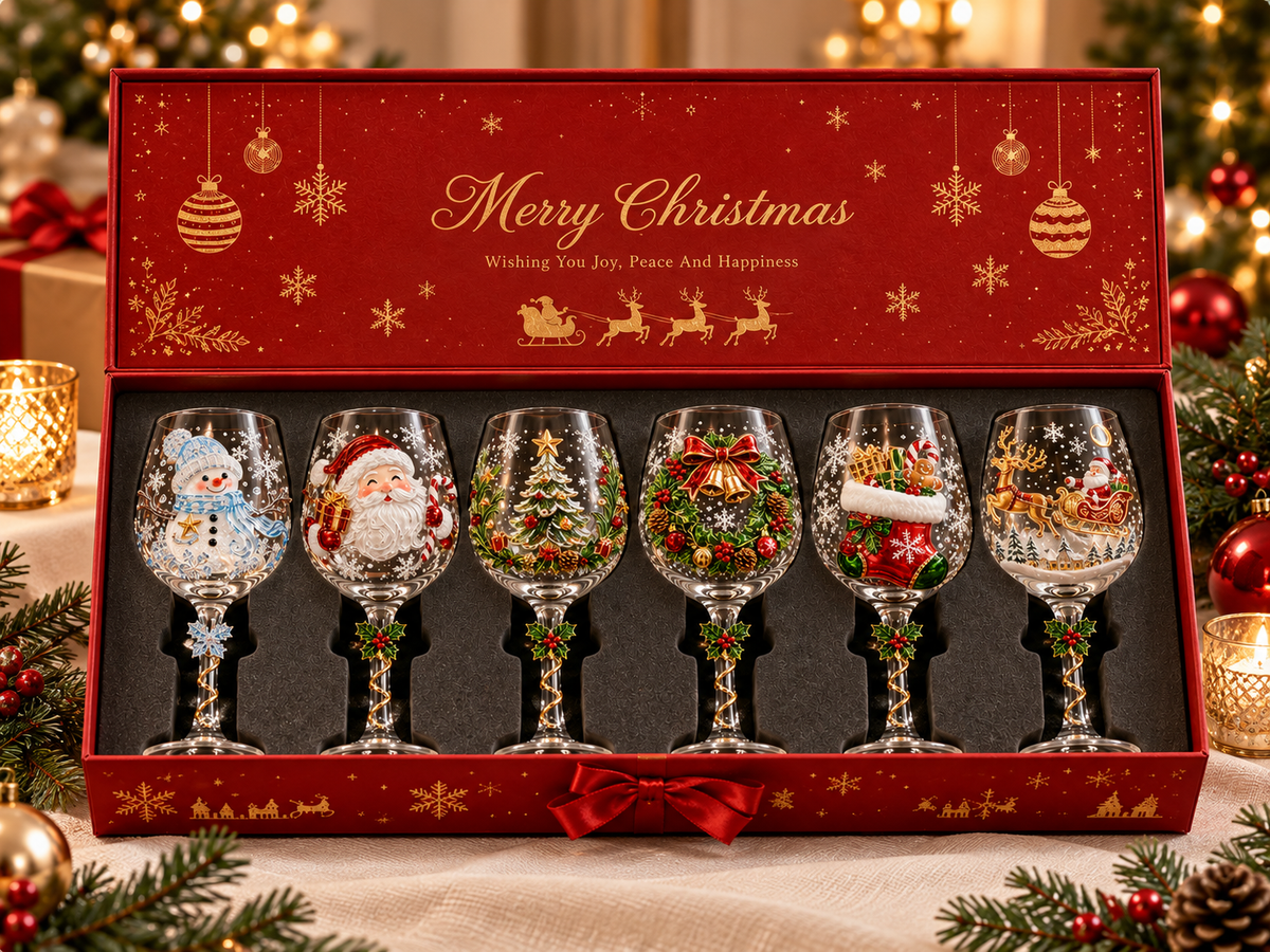 Festive 3D Embossed Christmas Wine Glass Collection