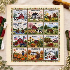 A Year in Stitches – 12-Month Seasonal Stamped Cross Stitch Kit