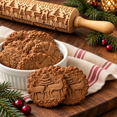 Embossed Wooden Rolling Pin for Baking – Engraved Beech Wood Cookie Roller