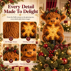 Baby Highland Cow Christmas Tree Topper with Glowing Star