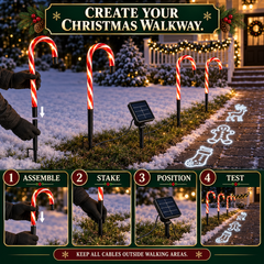 Solar Candy Cane Pathway Lights with Ground Projection (5-Piece Set)