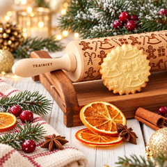 Embossed Wooden Rolling Pin for Baking – Engraved Beech Wood Cookie Roller