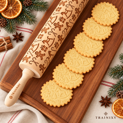 Embossed Wooden Rolling Pin for Baking – Engraved Beech Wood Cookie Roller