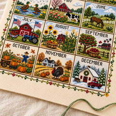 A Year in Stitches – 12-Month Seasonal Stamped Cross Stitch Kit