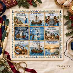 Life of Jesus Bible Story Cross Stitch DIY Kit – Beginner-Friendly Embroidery Set