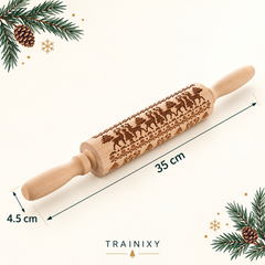 Embossed Wooden Rolling Pin for Baking – Engraved Beech Wood Cookie Roller