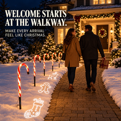 Solar Candy Cane Pathway Lights with Ground Projection (5-Piece Set)