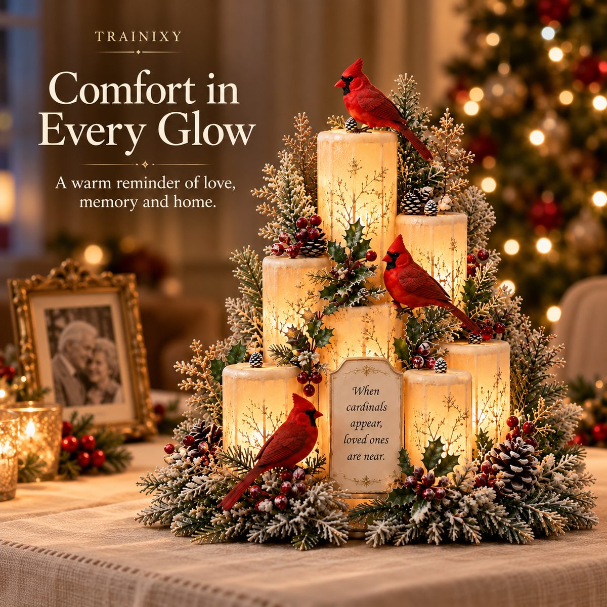 Cardinal Memorial Flameless Candle Centerpiece