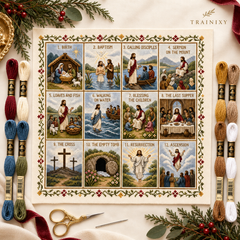Life of Jesus Bible Story Cross Stitch DIY Kit – Beginner-Friendly Embroidery Set