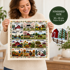 A Year in Stitches – 12-Month Seasonal Stamped Cross Stitch Kit