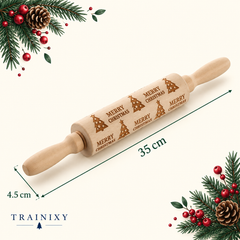 Embossed Wooden Rolling Pin for Baking – Engraved Beech Wood Cookie Roller
