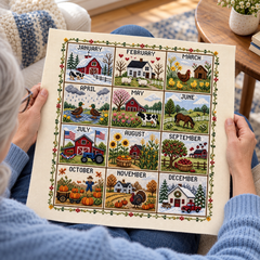 A Year in Stitches – 12-Month Seasonal Stamped Cross Stitch Kit