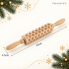 Embossed Wooden Rolling Pin for Baking – Engraved Beech Wood Cookie Roller