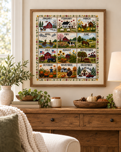 A Year in Stitches – 12-Month Seasonal Stamped Cross Stitch Kit