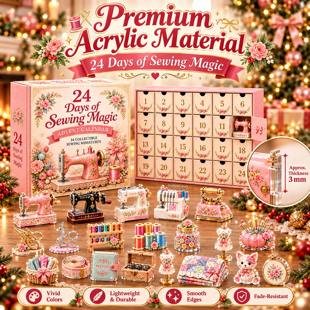 Days of Sewing Magic Advent Calendar – 2026 Holiday Countdown with 24 Collectible Sewing Miniatures