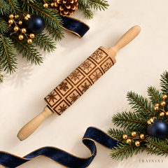 Embossed Wooden Rolling Pin for Baking – Engraved Beech Wood Cookie Roller