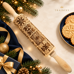 Embossed Wooden Rolling Pin for Baking – Engraved Beech Wood Cookie Roller