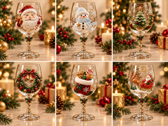 Festive 3D Embossed Christmas Wine Glass Collection