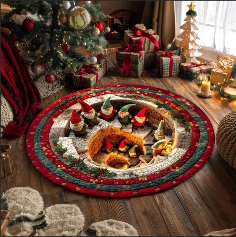 3D Christmas Gnome Optical Illusion Round Rug | Fun Festive Home Decor Must‐Have