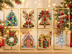 DIY Jeweled Christmas Tree Art Kit – Sparkling Gem & Pearl Craft with Floating Frame