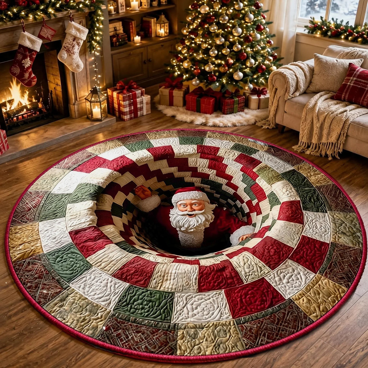 3D Christmas Gnome Optical Illusion Round Rug | Fun Festive Home Decor Must‐Have