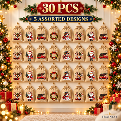 Vintage Christmas Drawstring Treat Bags (Rustic Holiday Gift Pouches)