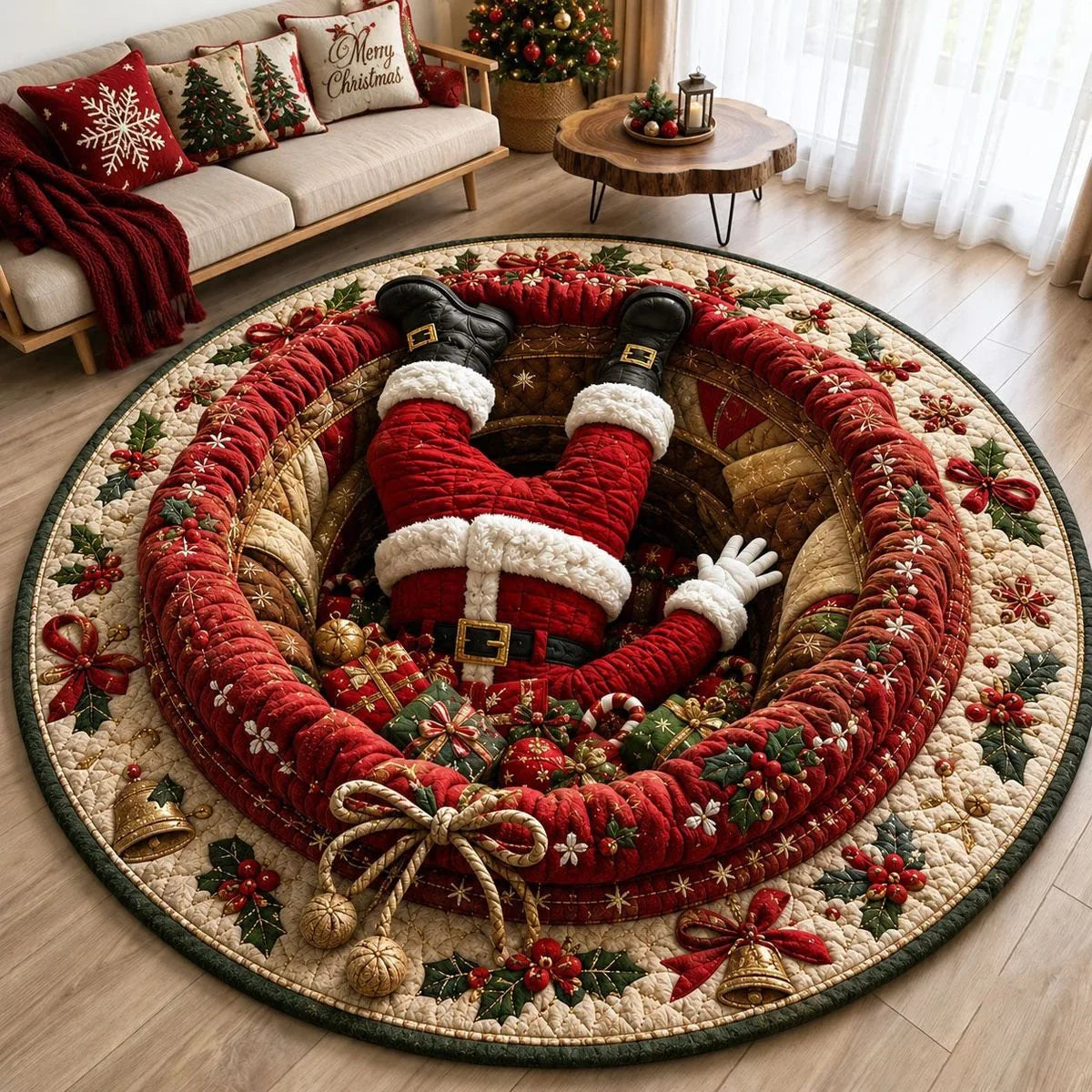 3D Christmas Gnome Optical Illusion Round Rug | Fun Festive Home Decor Must‐Have
