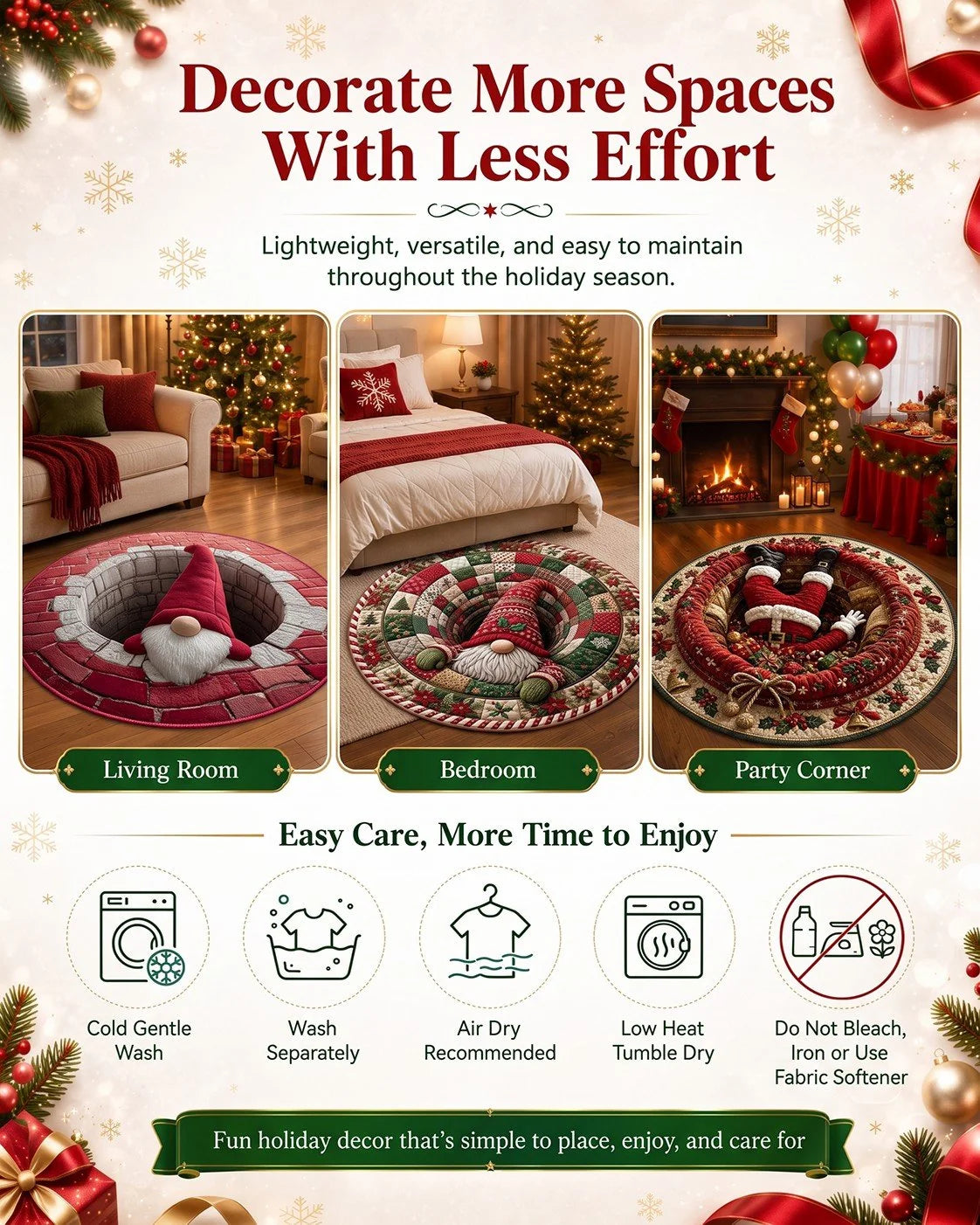 3D Christmas Gnome Optical Illusion Round Rug | Fun Festive Home Decor Must‐Have