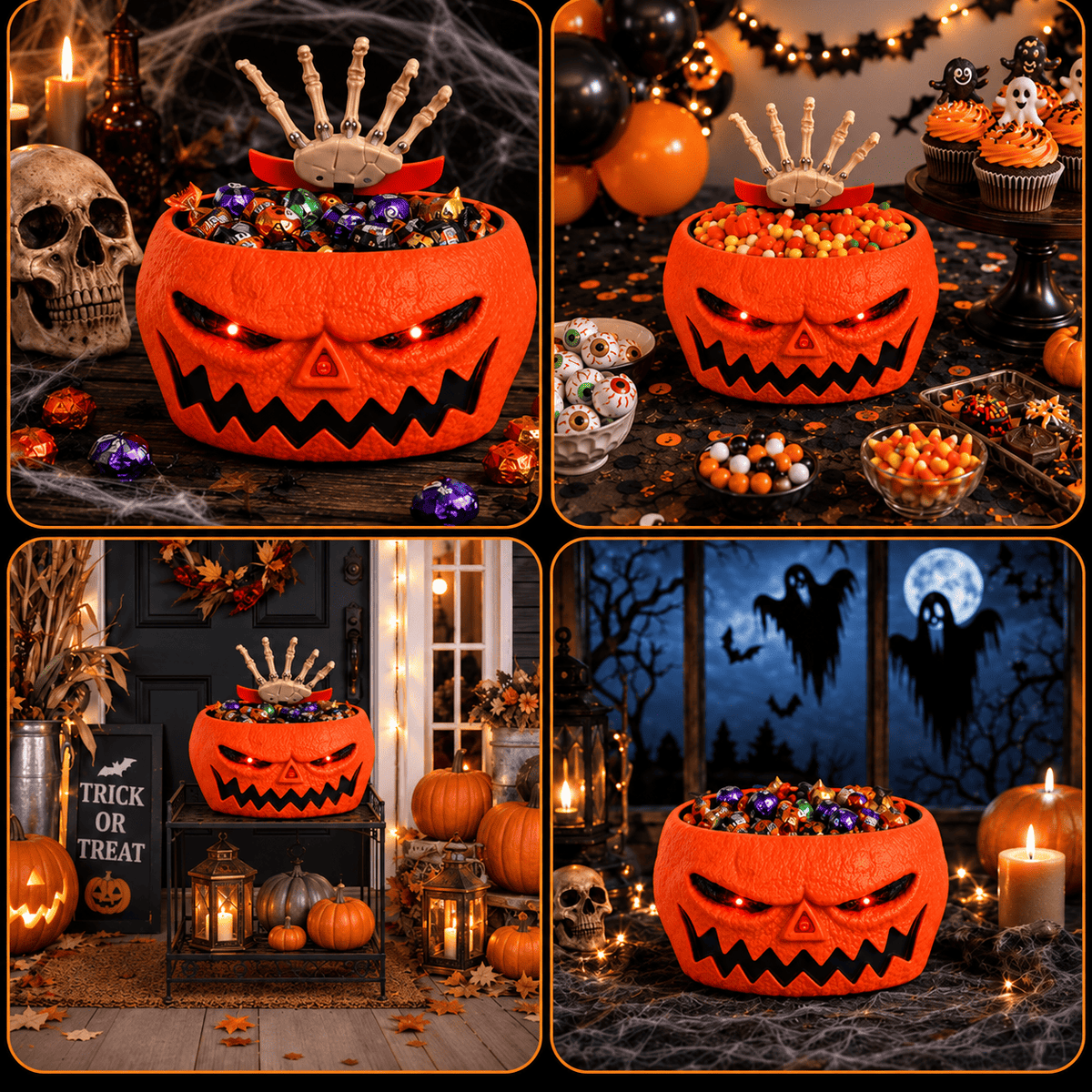 Glowing pumpkin candy bowl