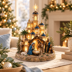 Illuminated Bethlehem Nativity Church Figurine – Lighted Christmas Home Decor
