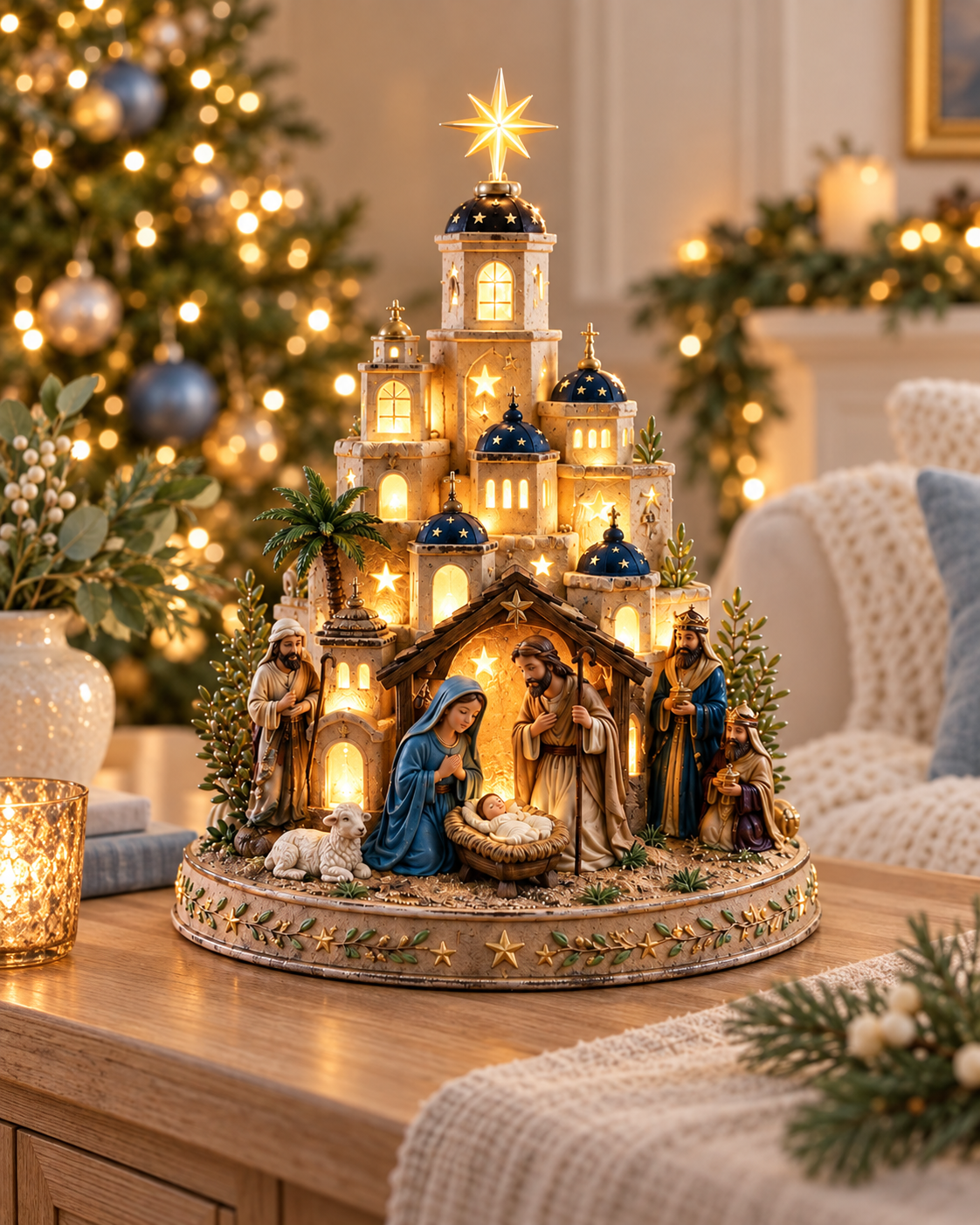 Illuminated Bethlehem Nativity Church Figurine – Lighted Christmas Home Decor