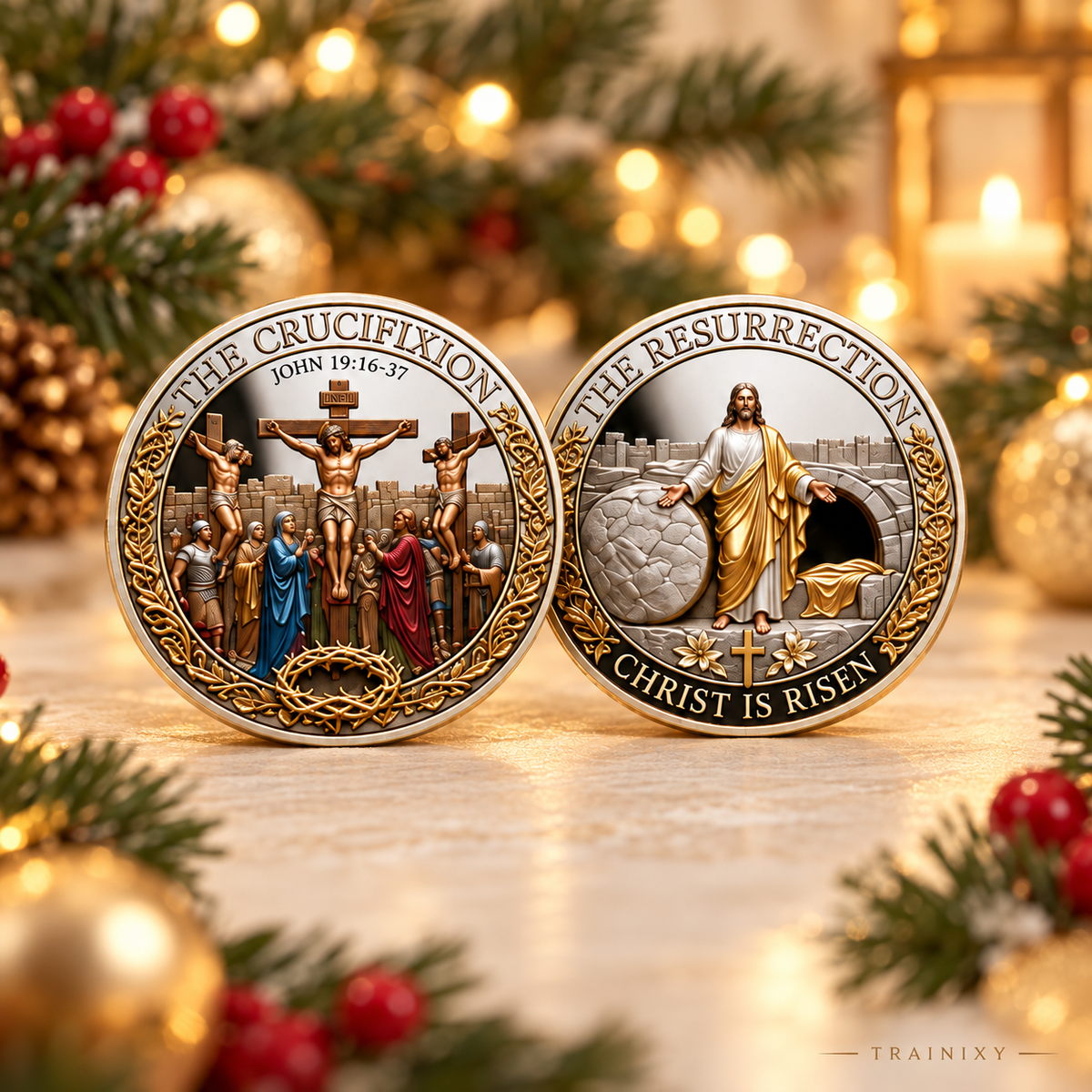 From Cross to Crown – 3D Crucifixion & Resurrection Prayer Coin
