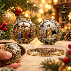 From Cross to Crown – 3D Crucifixion & Resurrection Prayer Coin