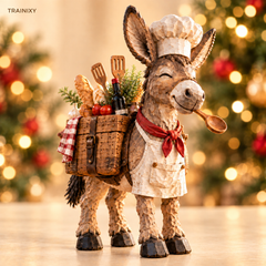 The Stubborn Little Chef – Rustic Donkey Kitchen Figurine
