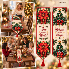 Christmas Diamond Painting Table Runner Kit – Festive DIY Holiday Tabletop Decor with Tassels