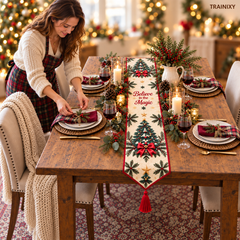 Christmas Diamond Painting Table Runner Kit – Festive DIY Holiday Tabletop Decor with Tassels