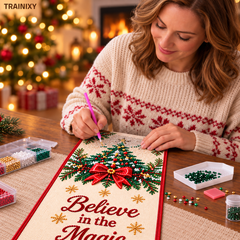 Christmas Diamond Painting Table Runner Kit – Festive DIY Holiday Tabletop Decor with Tassels
