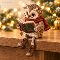 Whimsical Reading Owl Figurine with Boots & Scarf