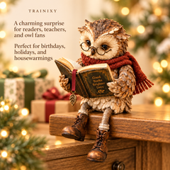 Whimsical Reading Owl Figurine with Boots & Scarf