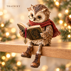 Whimsical Reading Owl Figurine with Boots & Scarf