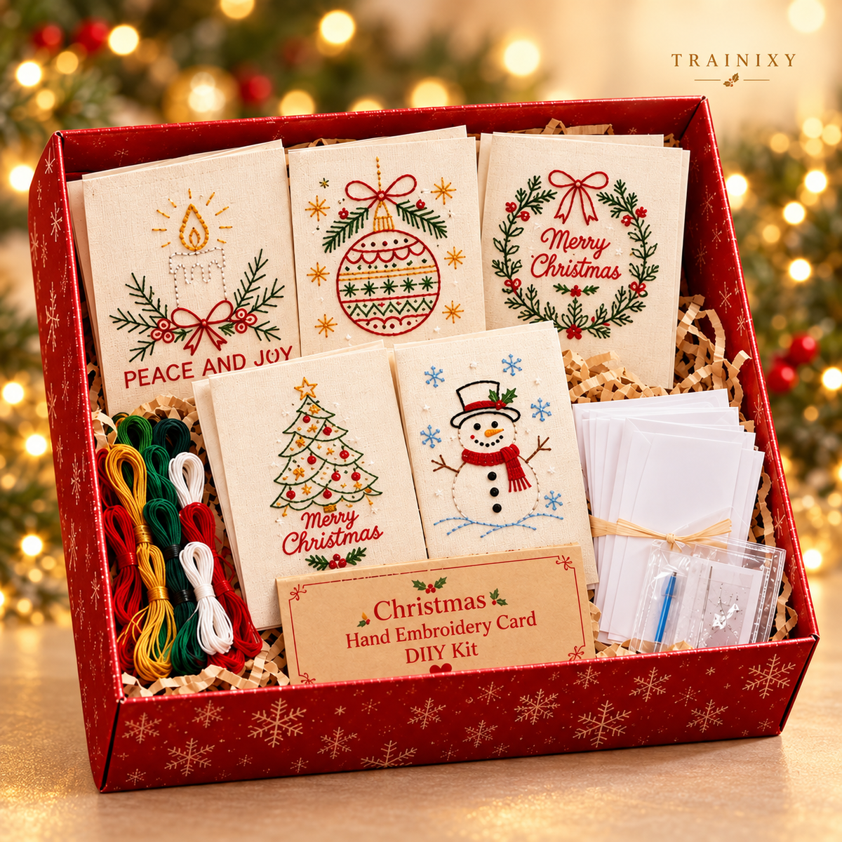 Christmas Hand Embroidery Card Kit – 5-Pack Beginner Friendly DIY Craft