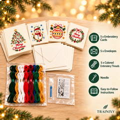 Christmas Hand Embroidery Card Kit – 5-Pack Beginner Friendly DIY Craft