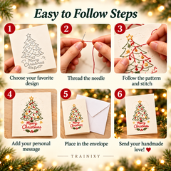 Christmas Hand Embroidery Card Kit – 5-Pack Beginner Friendly DIY Craft